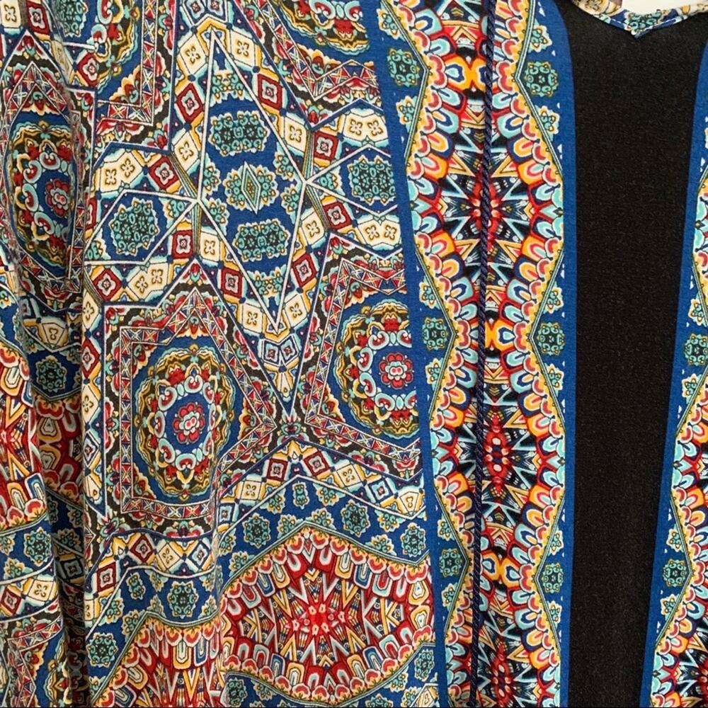 One World Multicolor Boho Print Peasant Top Petite Large NWT - Picture 3 of 6